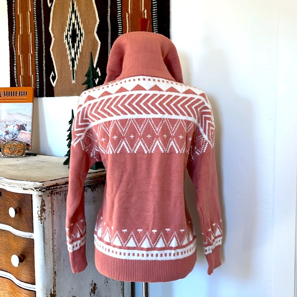 NWT, Western Southwest Classy Half Zip Pullover Sweater Top Dusty Pink White - Picture 5 of 8